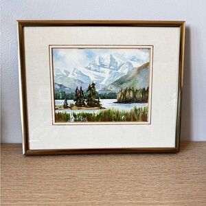 Framed Mountain Lake Watercolor Artwork - Scenic Landscape